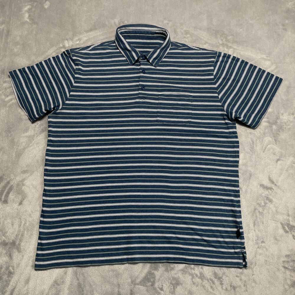 Patagonia Squeaky Clean Polo Shirt Mens Large Blue Stripe Organic Cotton Casual